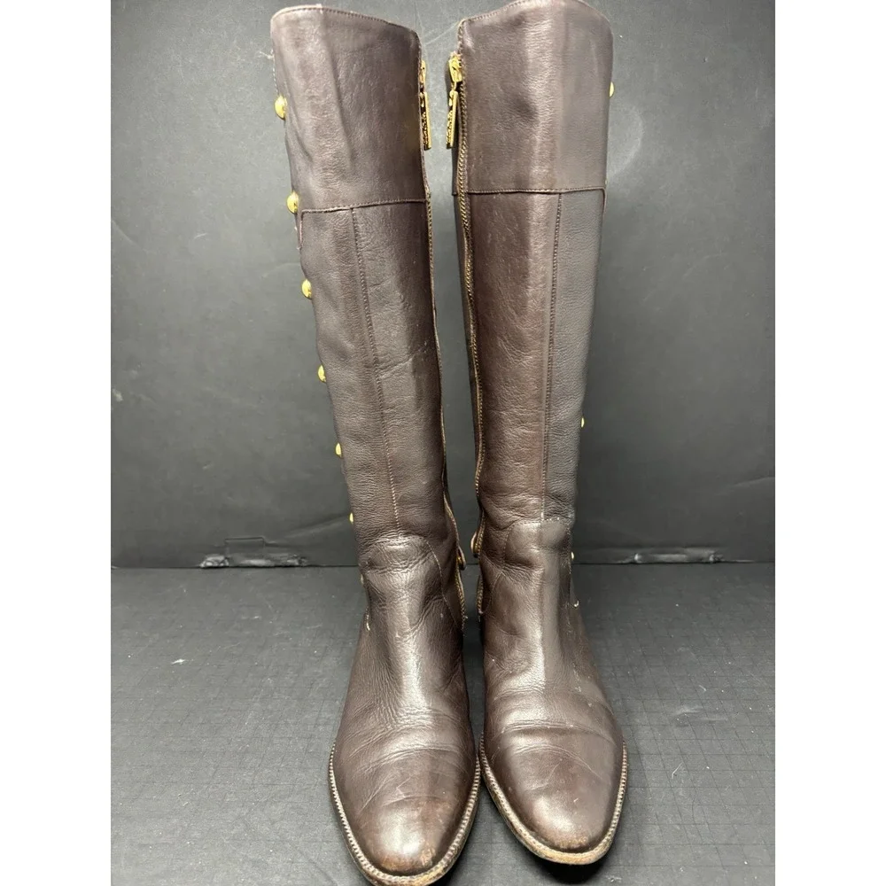 Michael Michael Kors Carney‎ Leather Studded Riding Boots Coffee Brown Sz 6.5